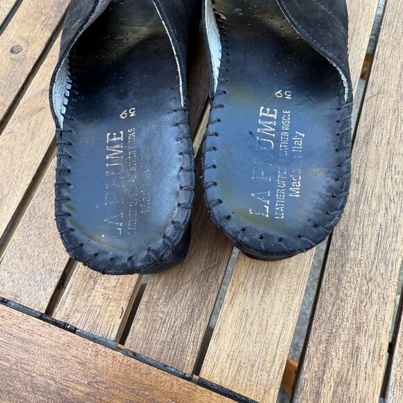 Black Leather Wedge Slide Sandals With Lace Detail Size 39 - Picture 5 of 7